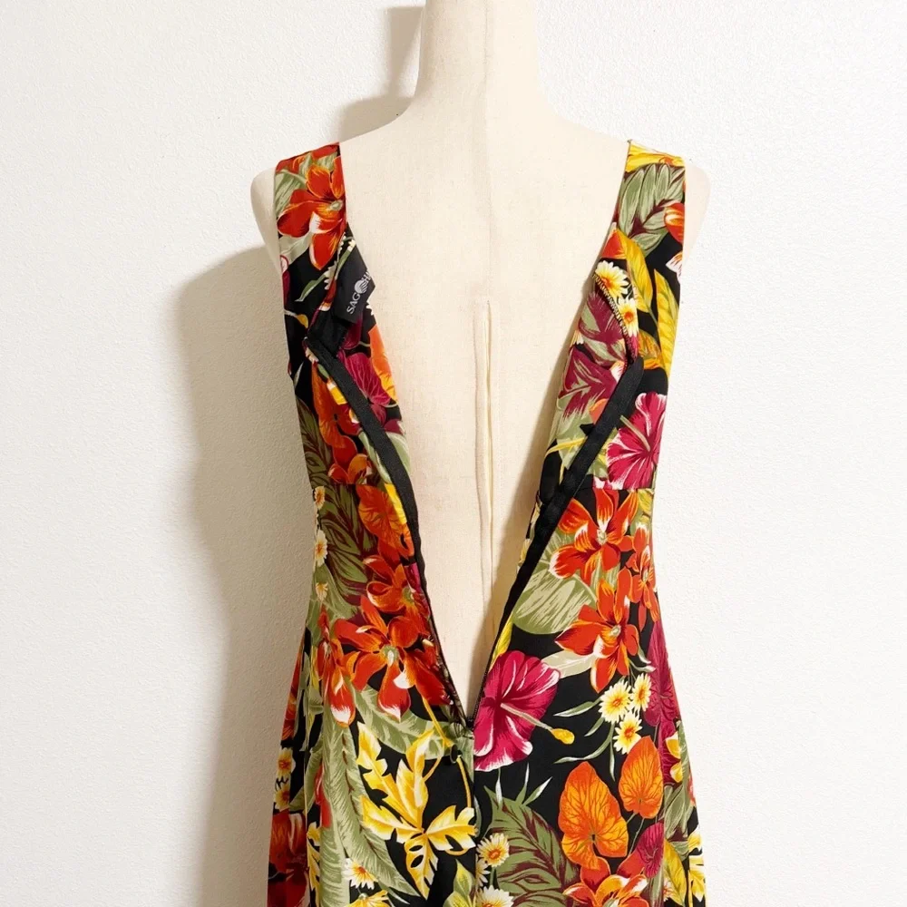 Vintage Sag Harbor Tropical Floral Midi Dress